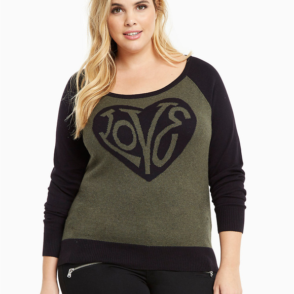 SOLD! Torrid Love Heart Sweater Moss Green Sz. 0X - Picture 3 of 8